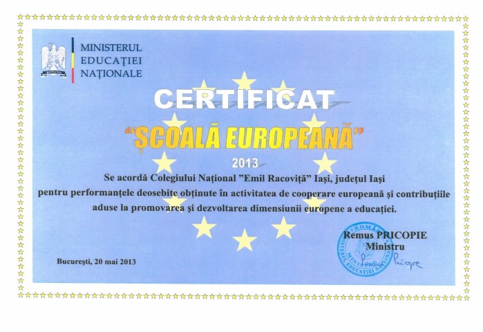 Certificat Scoala Europeana 2013